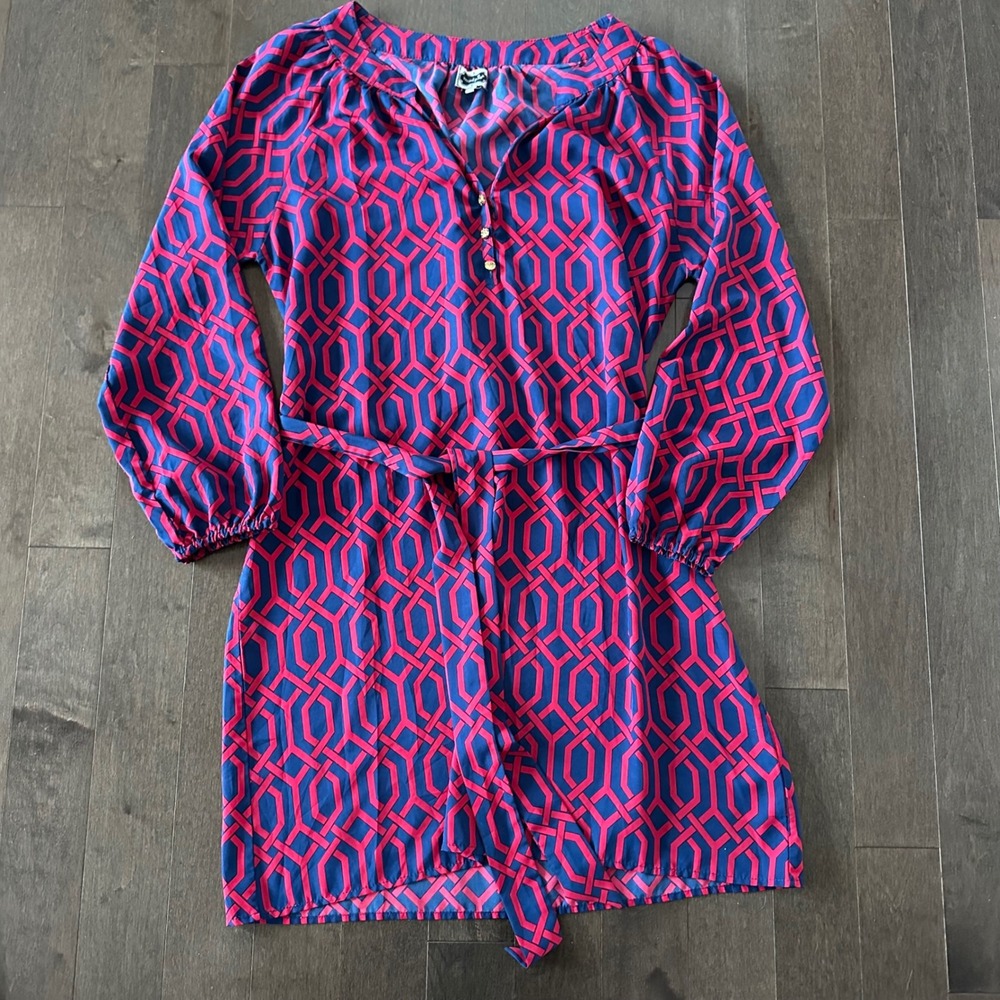 Mud Pie Nautical Shirt Dress Coastal Preppy Red Blue L